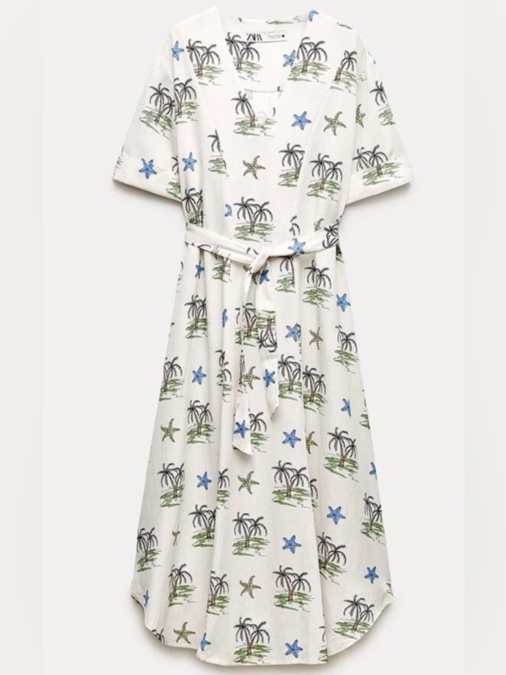 Zara ZW Collection Ecru Printed Midi Shirtdress